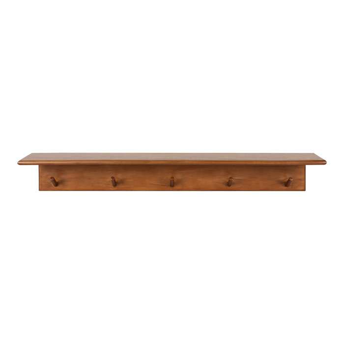 Shea Poplar Solid Wood Floating Shelf with Hooks & Reviews Joss & Main